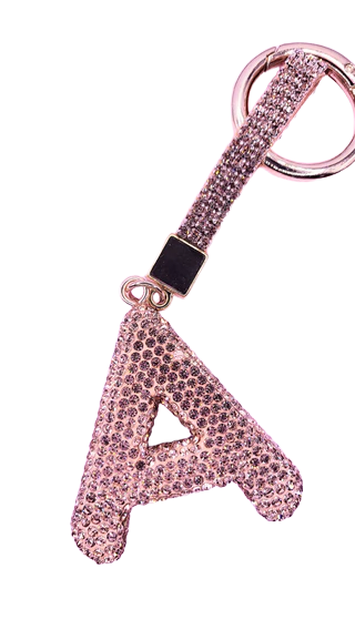Pink Rhinestone Letter A Keychain
