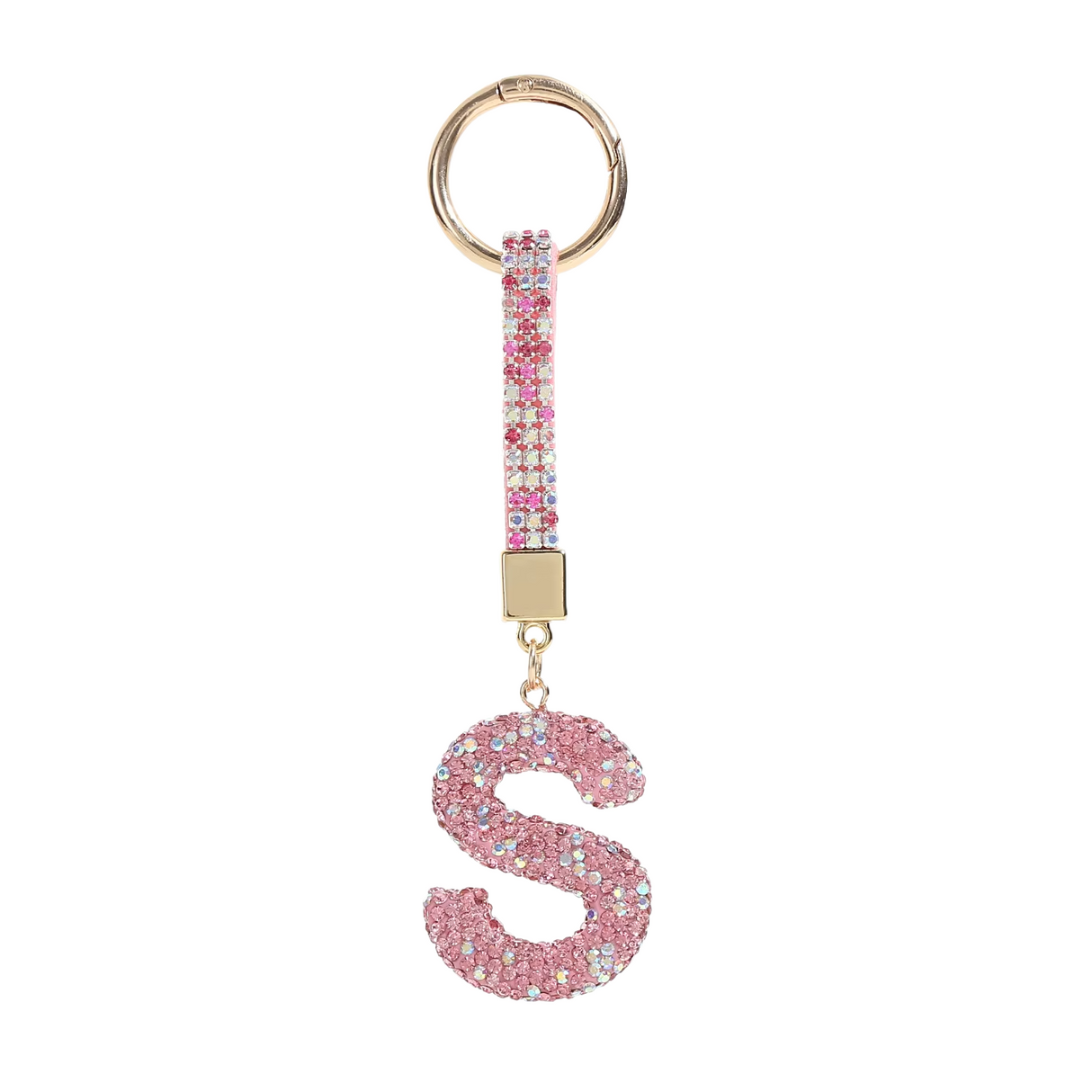 Pink Rhinestone Letter S Keychain