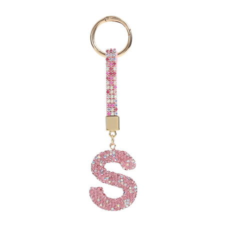Pink Rhinestone Letter S Keychain
