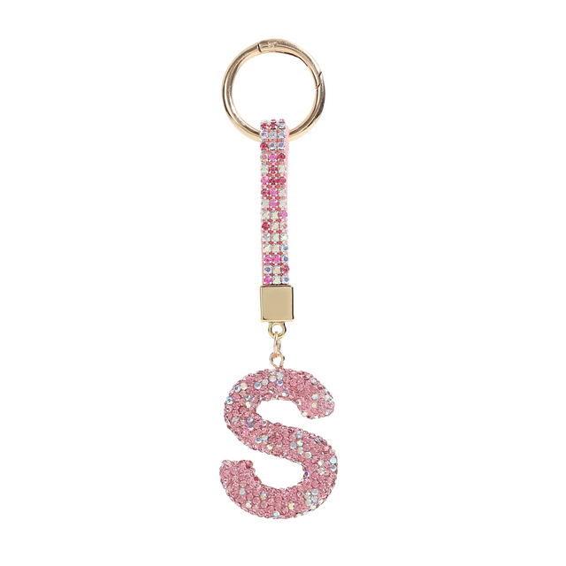 Pink Rhinestone Letter S Keychain
