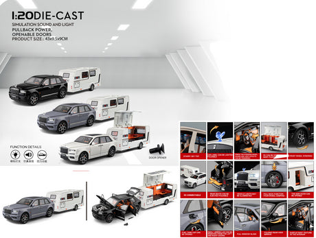 Rolls-Royce Cullinan + Trailer 1:20 (Assorted colors, sold as single)