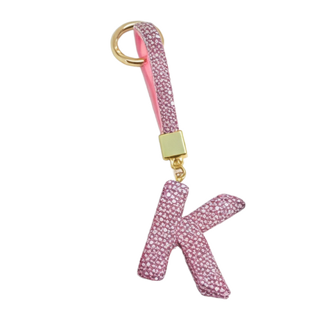 Pink Rhinestone Letter K Keychain