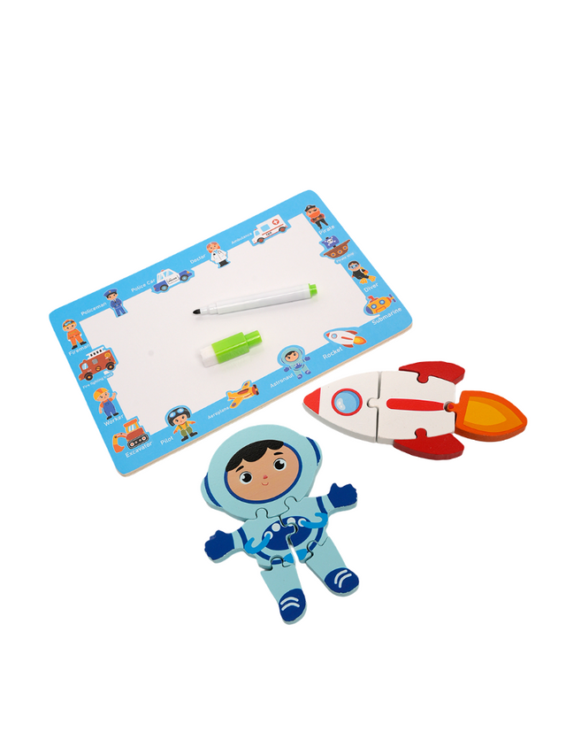 Montessori Wooden Puzzle with Writing Board Astronaut/Rocket