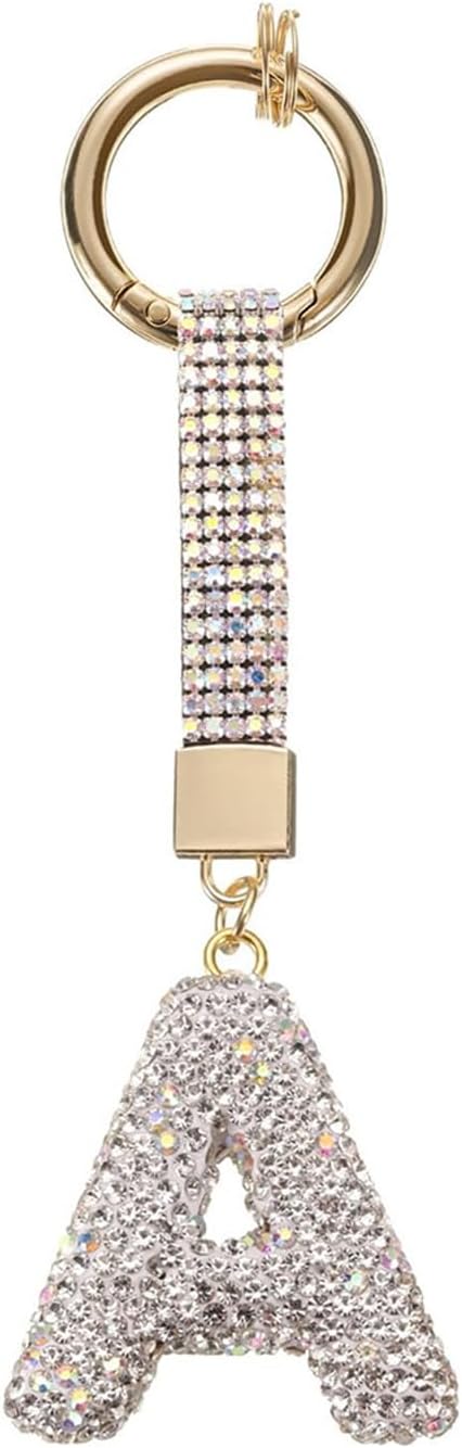 White Rhinestone Letter A Keychain