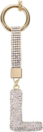 White Rhinestone Letter L Keychain