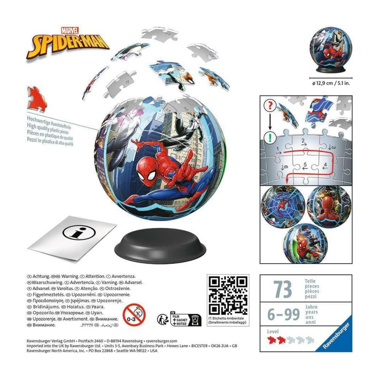 Ravensburger Spiderman 72 Piece 3D Puzzle Ball