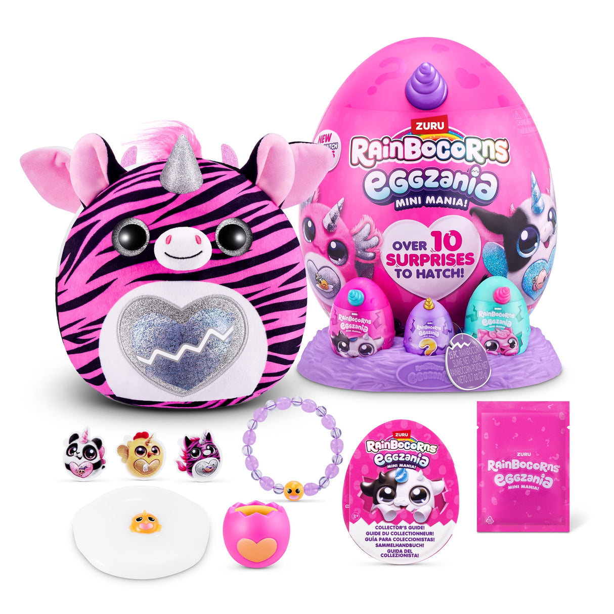 Rainbocorns Eggzania Mini Mania - Pocket-Sized Plush Egg with 10+ Surprises, Yolkies, and Bracelet Accessories - Assorted
