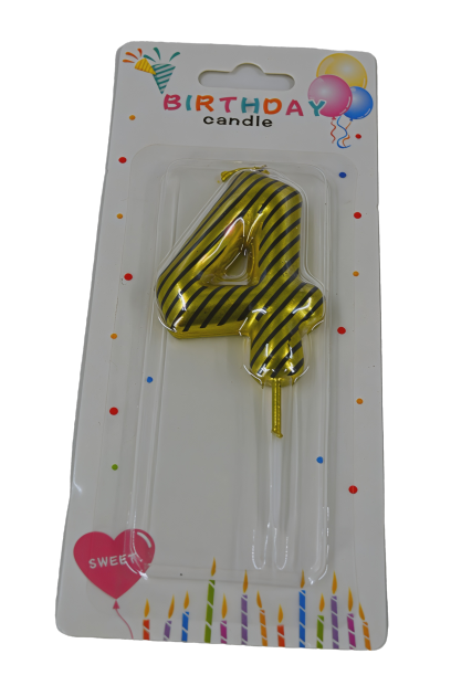 Gold Number 4 Birthday Candle - Shimmery Metallic for 4th Celebration