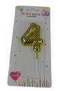 Gold Number 4 Birthday Candle - Shimmery Metallic for 4th Celebration