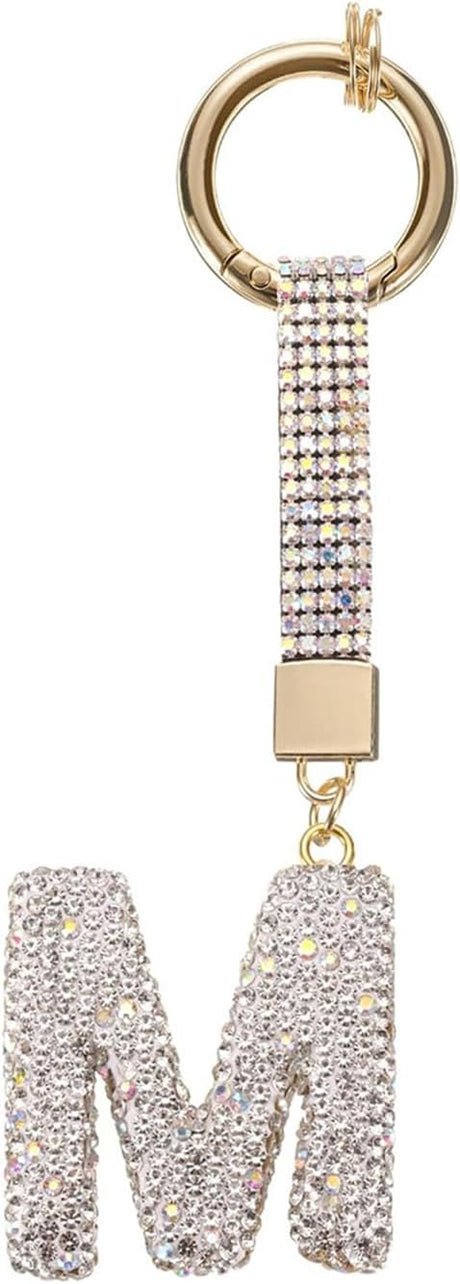 White Rhinestone Letter M Keychain