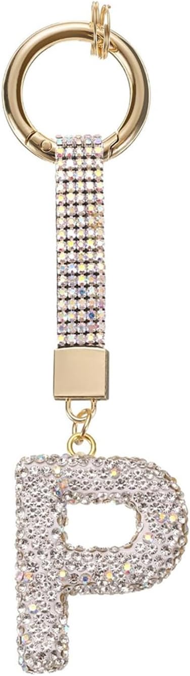 White Rhinestone Letter P Keychain