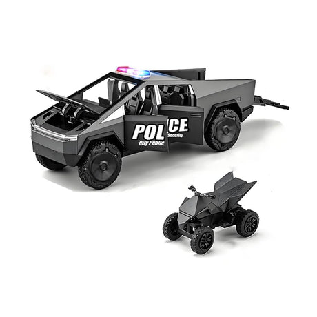 Tesla Cybertruck Police + Quad 1:24 (assorted colors, sold as single)