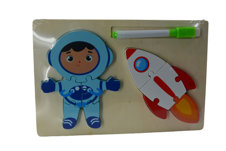 Montessori Wooden Puzzle with Writing Board Astronaut/Rocket