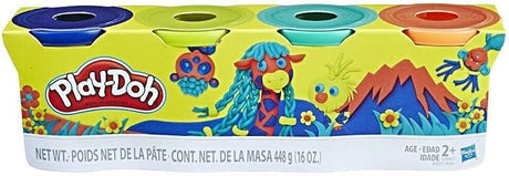 Play-Doh Wild 4-Pack with four 4-ounce cans in dark blue, lime green, turquoise, and orange