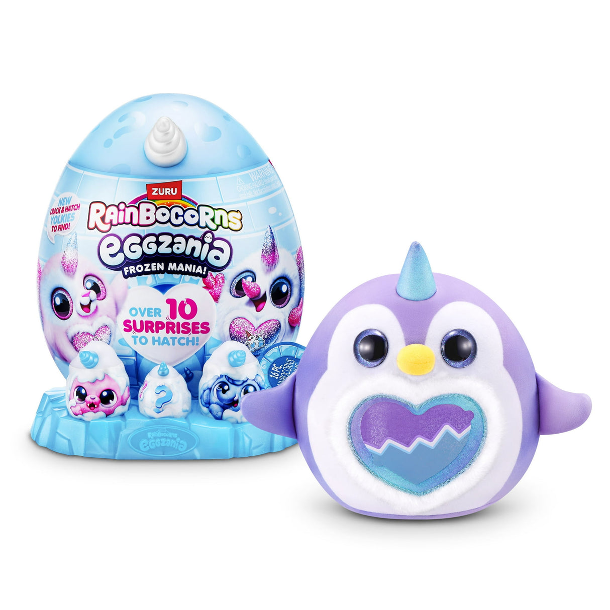 Rainbocorns Eggzania Frozen Mania - Frosty Unicorn Plush Egg with 10+ Snowy Surprises and Rare Snowman - Assorted (Snowy Owl Icey-Hoo)