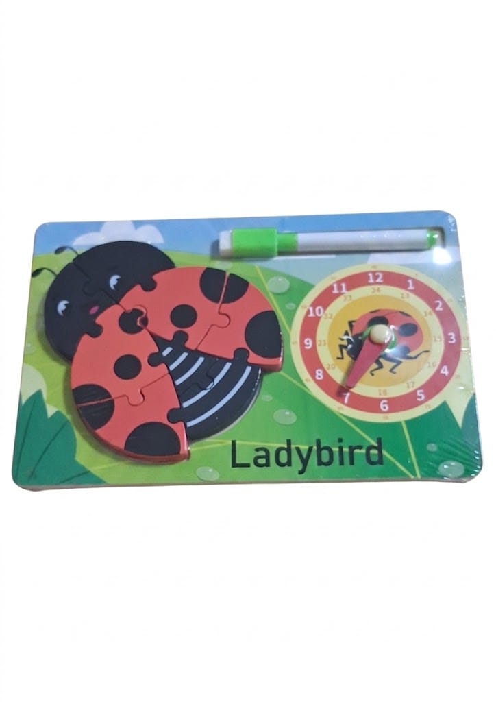 Ladybird Small Wooden Jigsaw Puzzle Toy with Clock