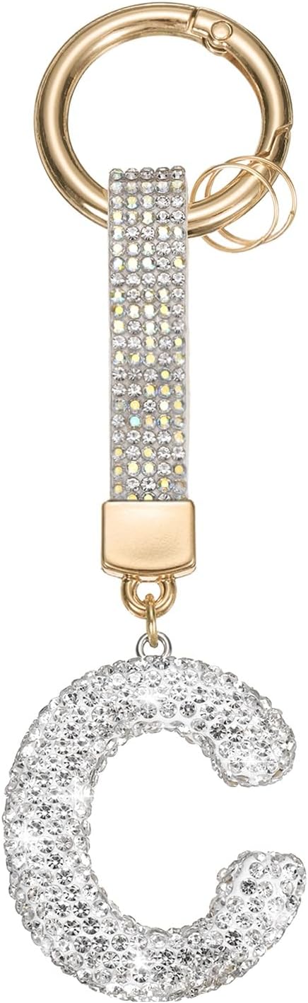 White Rhinestone Letter C Keychain