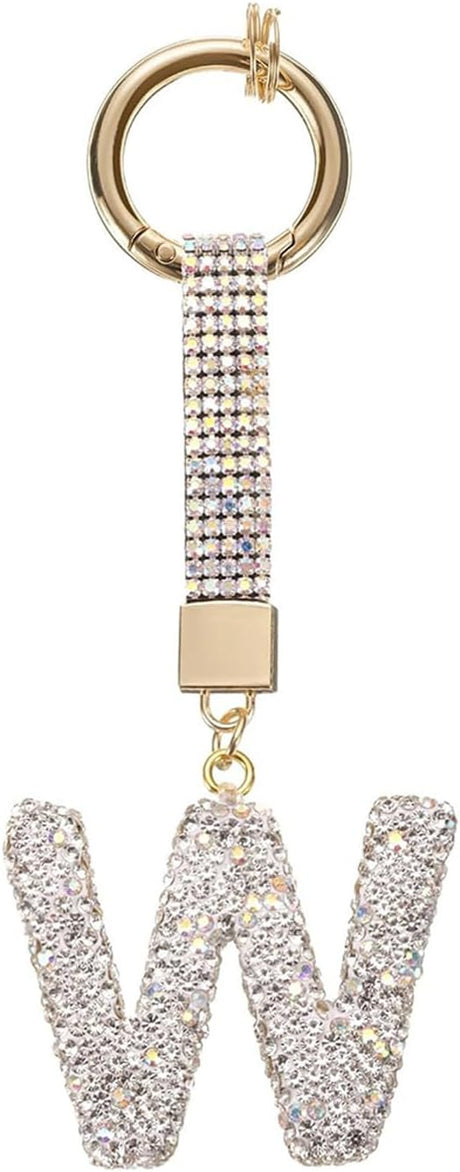 White Rhinestone Letter W Keychain