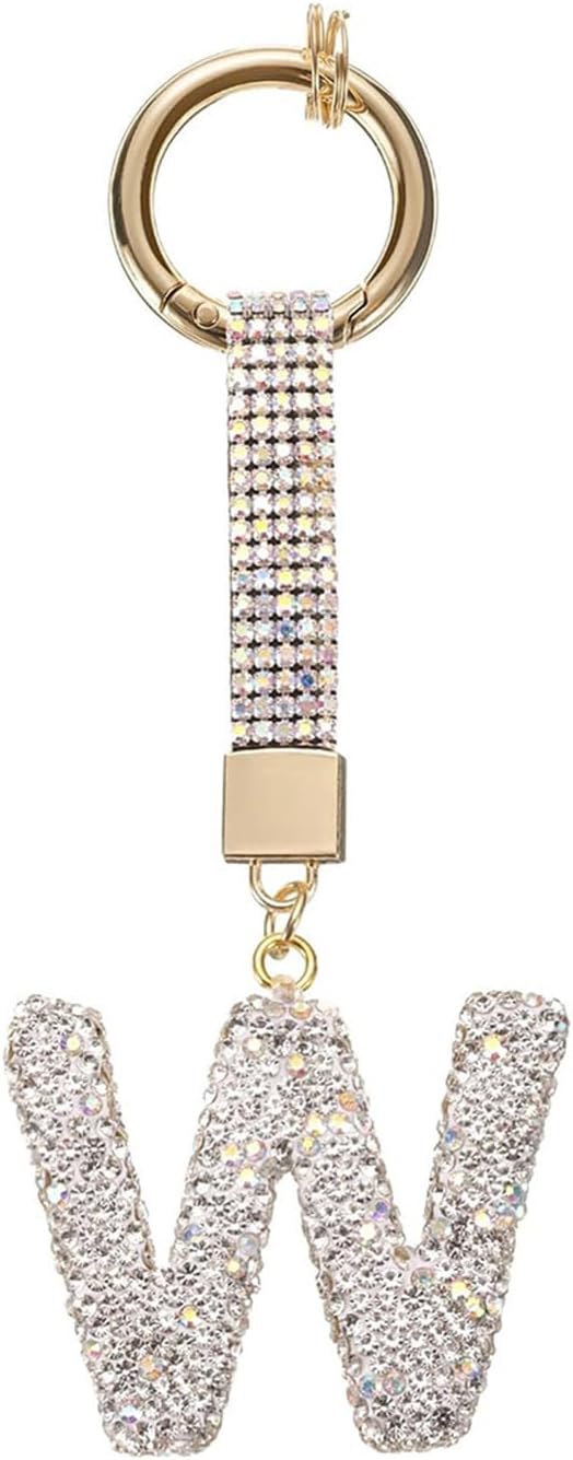 White Rhinestone Letter W Keychain