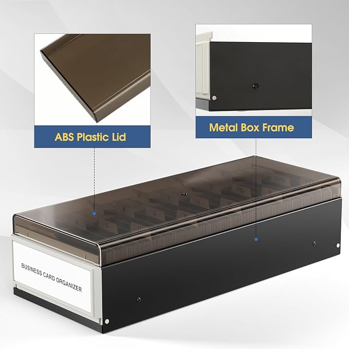 Business Card Organizer Box with A–Z Tabs – Desk Business Card Holder & Storage Case