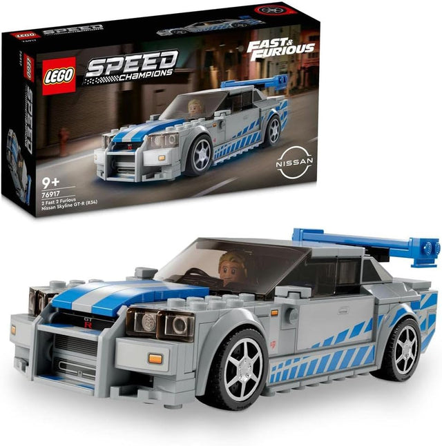LEGO Speed Champions 2 Fast 2 Furious Nissan Skyline GT-R R34 76917 building kit with Brian O'Conner minifigure and nitro canister