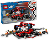 LEGO City F1 Pit Stop & Pit Crew with Ferrari Car Toy - Formula 1 Set incl. a Driver Minifigure, 4 Mechanics, Spare Tyres & Wheel Guns