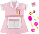 Chef costume for kids ages 3 to 8 and adults with chef hat, apron, and cooking tools for role play