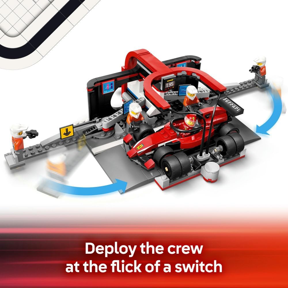 LEGO City F1 Pit Stop & Pit Crew with Ferrari Car Toy - Formula 1 Set incl. a Driver Minifigure, 4 Mechanics, Spare Tyres & Wheel Guns