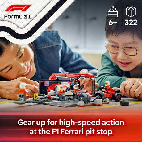 LEGO City F1 Pit Stop & Pit Crew with Ferrari Car Toy - Formula 1 Set incl. a Driver Minifigure, 4 Mechanics, Spare Tyres & Wheel Guns
