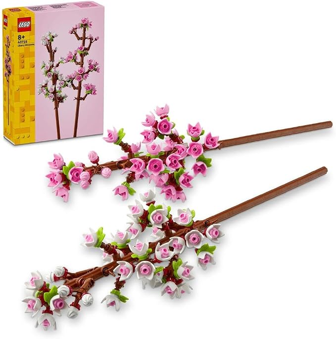 LEGO Botanicals Cherry Blossoms 40725 building kit with 430 pieces, 2 buildable twigs, and pink and white buds