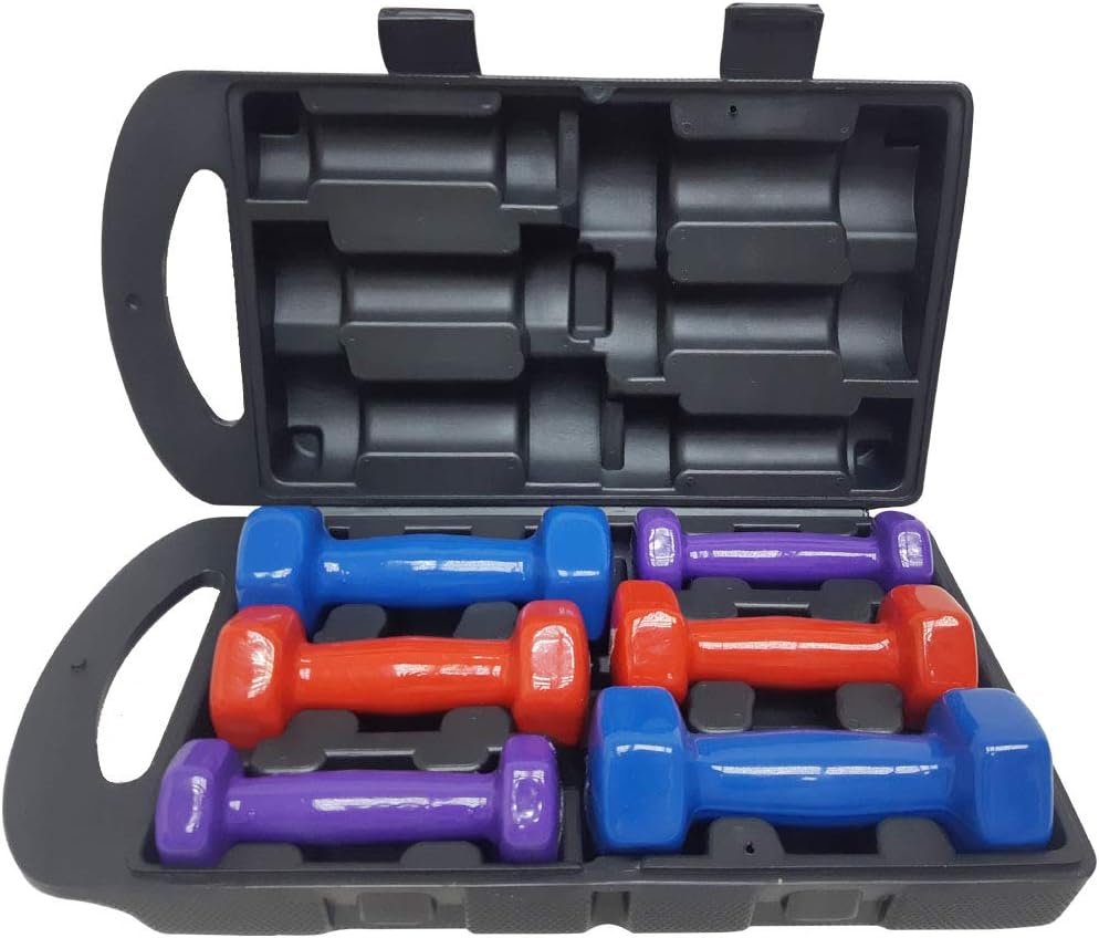 Dumbbells Weights Set Size 0.5kg 1kg 1.5kg Hand Workout Exercise Colour Blue Purple Red 6 Piece Set for Yoga Aerobics Home Fitness Exercise