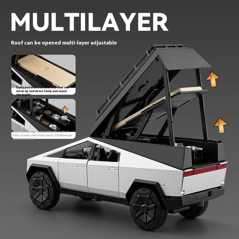 Tesla Cybertruck Model 1:32 with Roof Rack & Quad Bike