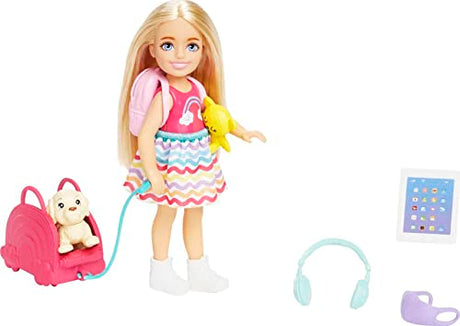 Barbie Chelsea Doll & 6 Accessories, Travel Set with Puppy, Pet Carrier