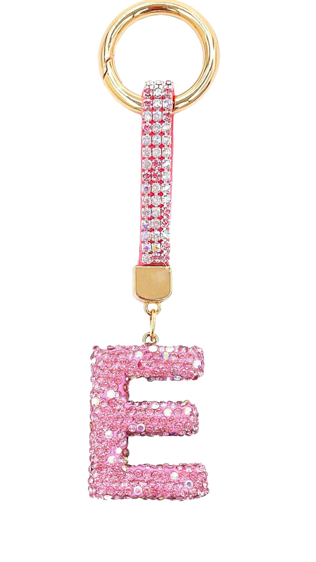 Pink Rhinestone Letter E Keychain