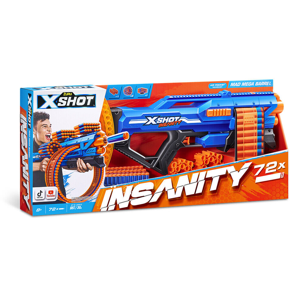 X-Shot Insanity Mega Barrel - Massive 200-Dart Capacity Drum Blaster with Pump-Action Power and 90-Foot Range - Black