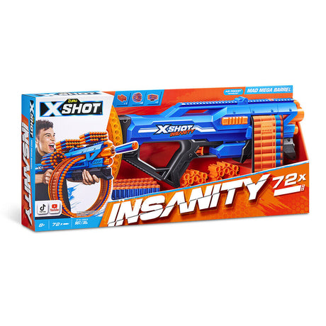 X-Shot Insanity Mega Barrel - Massive 200-Dart Capacity Drum Blaster with Pump-Action Power and 90-Foot Range - Black