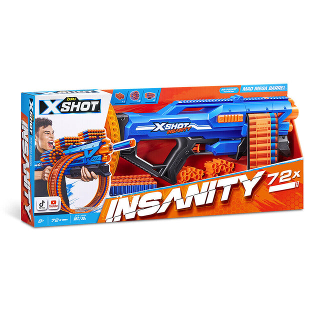 X-Shot Insanity Mega Barrel - Massive 200-Dart Capacity Drum Blaster with Pump-Action Power and 90-Foot Range - Black