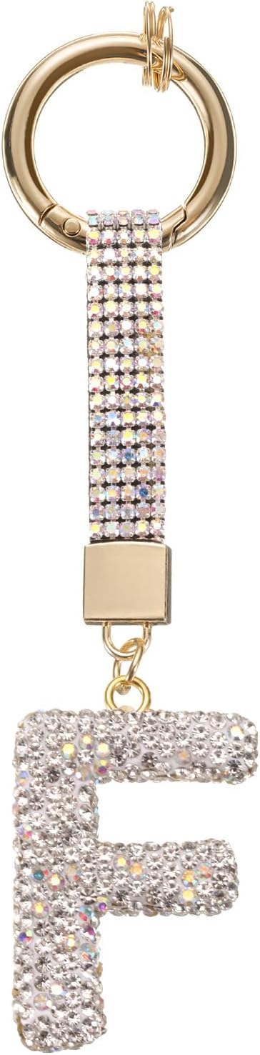 White Rhinestone Letter F Keychain