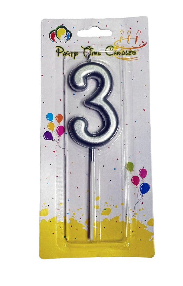 Age 3 Silver Candle Birthday Party Decoration