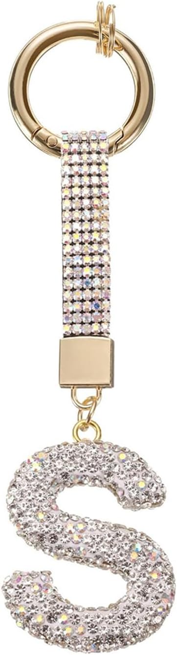 White Rhinestone Letter S Keychain