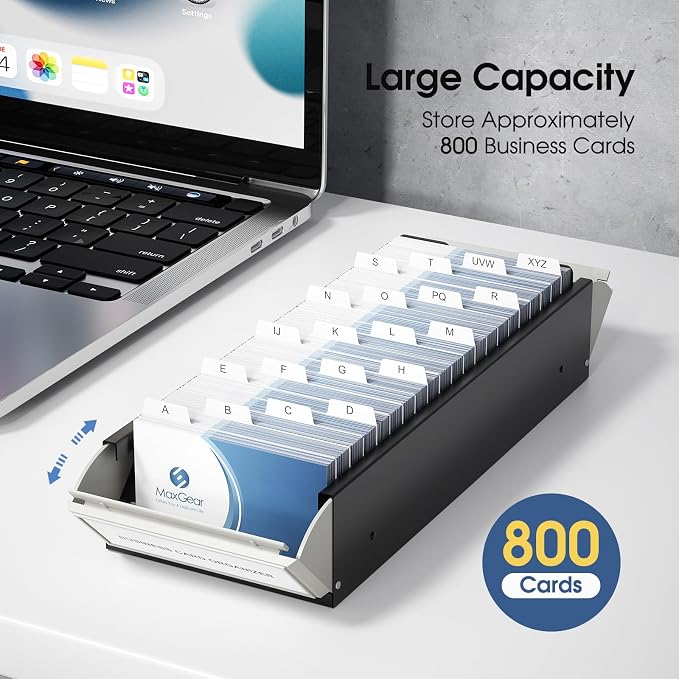 Business Card Organizer Box with A–Z Tabs – Desk Business Card Holder & Storage Case