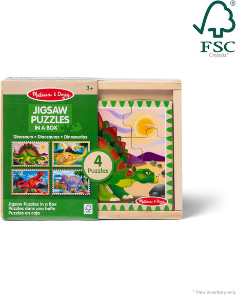 Melissa & Doug Dinosaurs 4-in-1 Wooden Jigsaw Puzzles in a Storage Box (48 pcs) - Kids Puzzle, Dinosaur Puzzles for Kids Ages 3+ - FSC-Certified Materials
