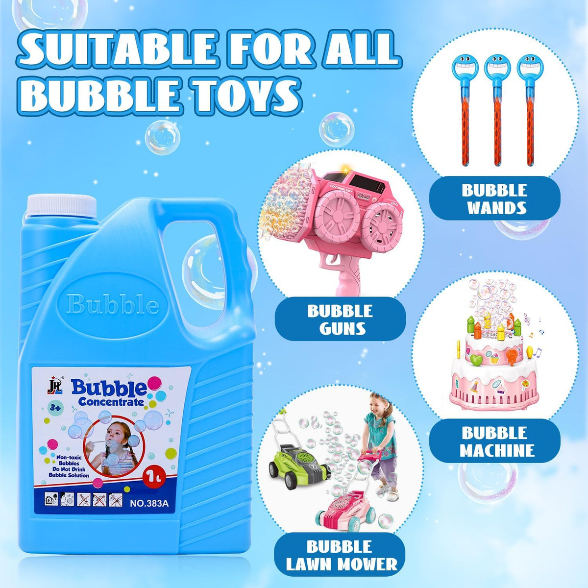 1L Bubble Refill Solution Concentrated Bubble Water Outdoor Summer Toy for Kids Assorted Sold as Single