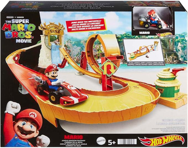 Hot Wheels The Super Mario Bros. Movie Jungle Kingdom Raceway Playset with Mario die-cast car and stunt track