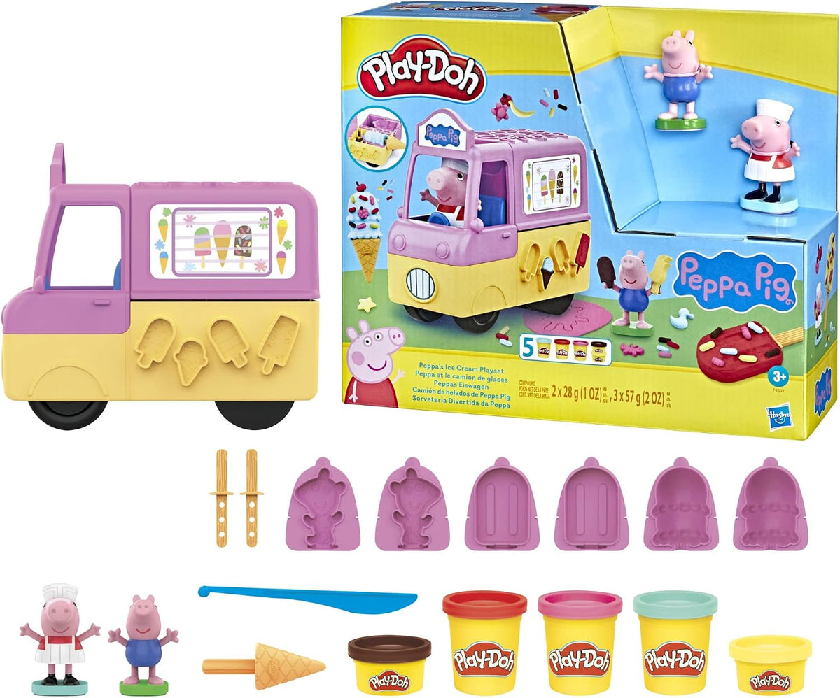 Play-Doh Peppa's Ice Cream Playset with ice cream truck, Peppa and George figures, 3 molds, and 5 cans of non-toxic Play-Doh compound