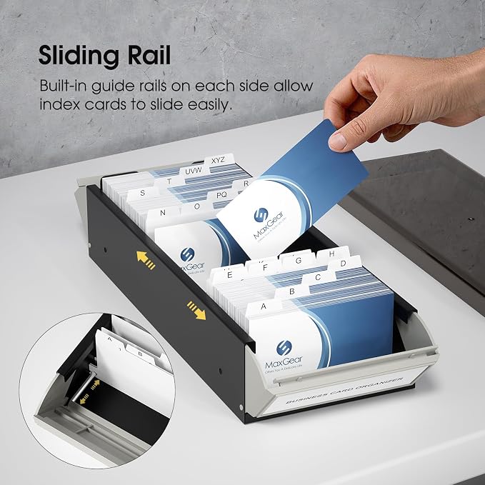 Business Card Organizer Box with A–Z Tabs – Desk Business Card Holder & Storage Case