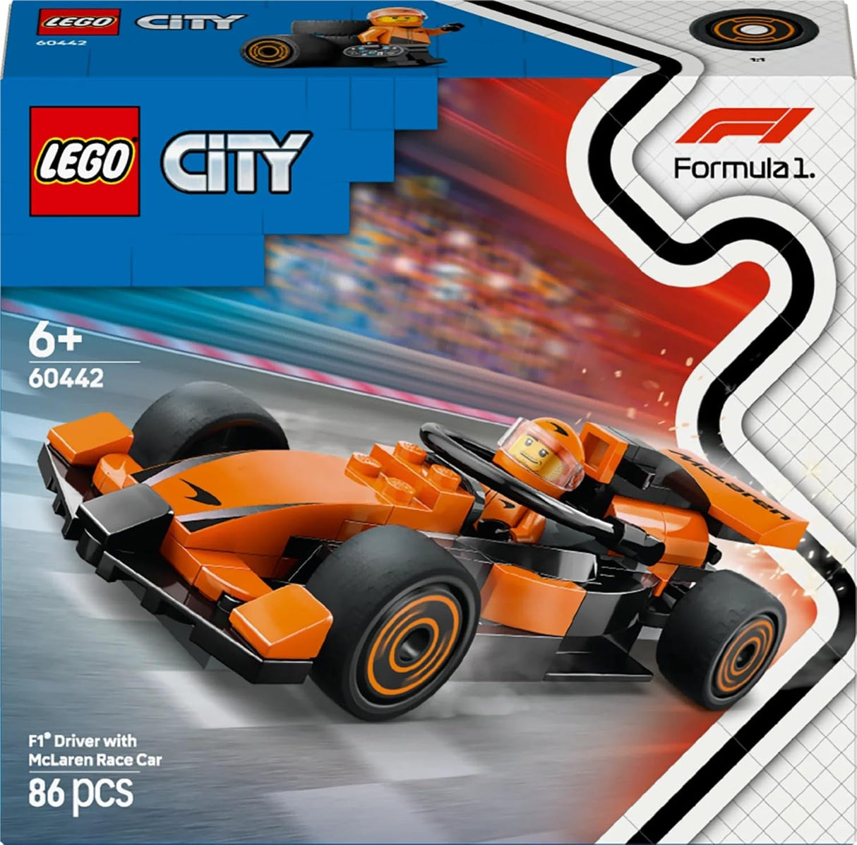 Lego City F1(R) McLaren 60442 Race Car and Driver Toy Toy Birthday Present Blocks Educational Boys Girls Children 6 Years 7 Years 8 9 Years Old Vehicle Car Mini Car
