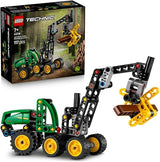 LEGO Technic John Deere 1470H Wheeled Harvester 42218 building kit with rotating boom, working claw, and authentic green and yellow colors