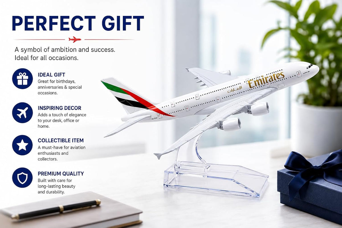Emirates A380 Diecast Model Airplane 14 cm – Metal Aircraft Collectible with Stand