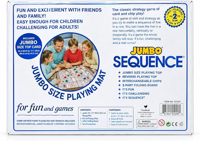 Sequence Jumbo Board Game with 32x27 Inch Cushioned Playing Mat for 2-12 Players